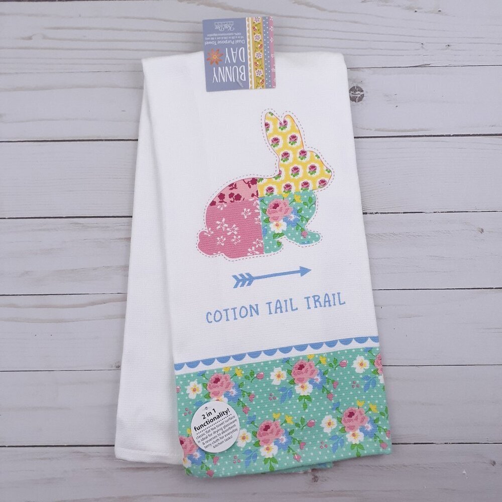 Kitchen Dish Towel Easter Bunny Cotton Tail Trail Dual Purpose - Picture 1 of 3